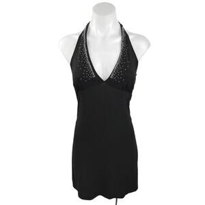 Vintage Ocean Drive Clothing Co. Studded Rhinestone Black Cocktail Party Dress L